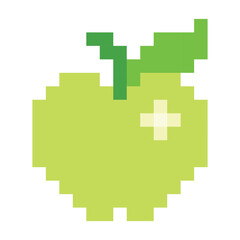 Obraz premium Pixel Art Green Apple Isolated Vector Illustration. This digital artwork showcases the classic pixelated design, ideal for retro-themed projects.