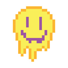 Obraz premium Melting Pixel Smiley Face Isolated Vector Illustration. This vector illustration captures a playful, retro aesthetic in digital art style