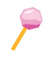 Digital pixel art showcasing a pink and yellow lollipop, emphasizing its vibrant colors and geometric design. Ideal for digital artwork, games, and themed graphics.