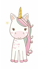 Cute Cartoon Unicorn Portrait Illustration