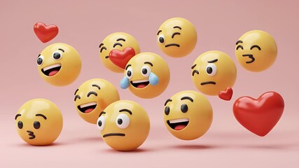Realistic 3D Emojis Collection with Various Expressions and Red Hearts - Powered by Adobe