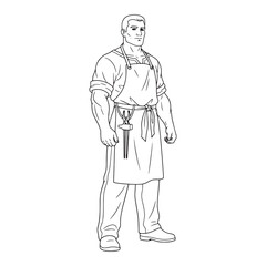 Professional Blacksmith Line Art – Blacksmith Vector Graphic with Detailed Metalworking Aesthetic – Blacksmith Drawing – Line Art Drawing of Blacksmith – Blacksmith Icon