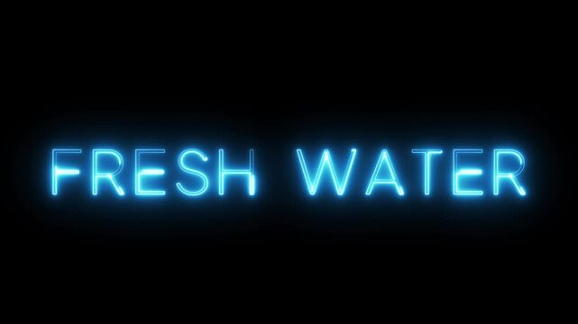 Neon Fresh water text animation. Neon text letter animation on black background.