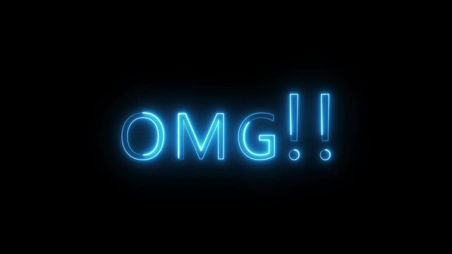 Neon OMG!! text animation. Neon text letter animation on black background.