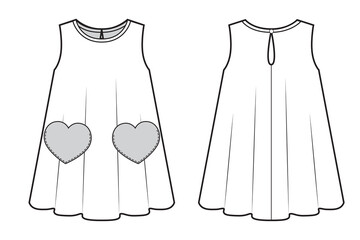 A line dress for kids with a heart shaped pockets