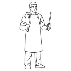 Heritage Butcher Line Art – Butcher Vector Graphic with Defined Traditional Craft Lines – Butcher Drawing – Line Art Drawing of Butcher – Butcher Icon