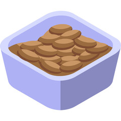 Isometric Illustration of Brown Beans in a Light Purple Square Container on a Transparent Background