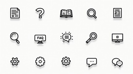 Fototapeta premium Collection of Icons Representing Information Help Support and Frequently Asked Questions On a White Background