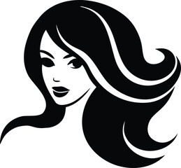 Woman with long flowing hair, hairstyle silhouette vector illustration