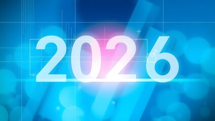 Transparent overlay of medical data and “2026” digits, soft blue background, futuristic healthcare theme.