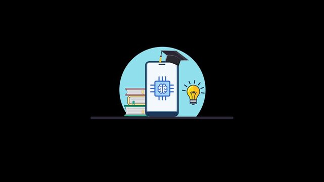 AI Education Concept Animation | Artificial Intelligence Learning | Smart Online Education and Innovation Idea - Transparent Video