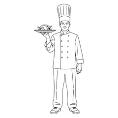 Polished Chef Line Art – Chef Vector Graphic with Clean Professional Structure – Chef Drawing – Line Art Drawing of Chef – Chef Icon