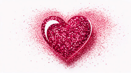 Glittery pink heart-shaped sticker centered on pure white background