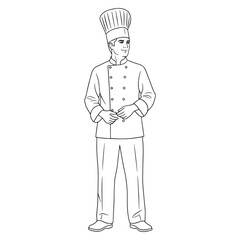 Artistic Chef Line Art – Chef Vector Outline with Elegant Gastronomic Precision – Chef Drawing – Vector of Chef – Chef Sketch