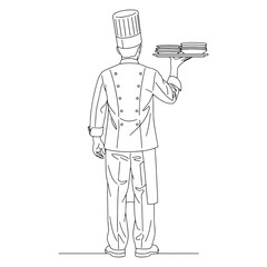 Skilled Chef Line Art – Chef Vector Artwork with Defined Gourmet Craft Lines – Chef Drawing – Vector of Chef – Chef Sketch