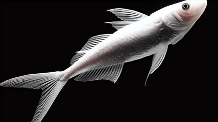 Realistic 3D Render White Fish Underwater With Black Background