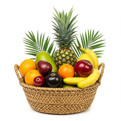 Lush Tropical Fruit Basket: A Vibrant Travel Poster Design in High Detail. 