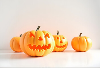 Group of Glowing Orange Jack-o'-Lanterns on a Light Background