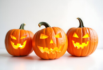 Three Glowing Jack-o'-Lanterns