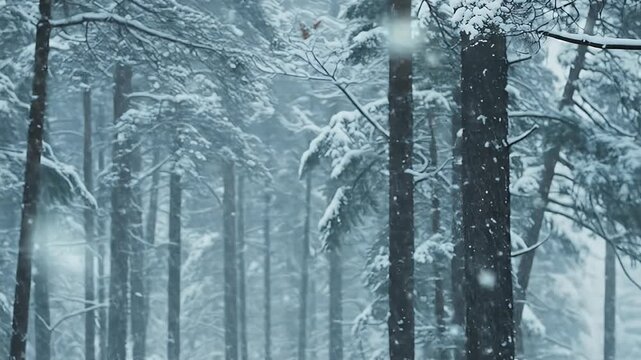 Snowing Forest Background Realistic Winter Landscape Pines