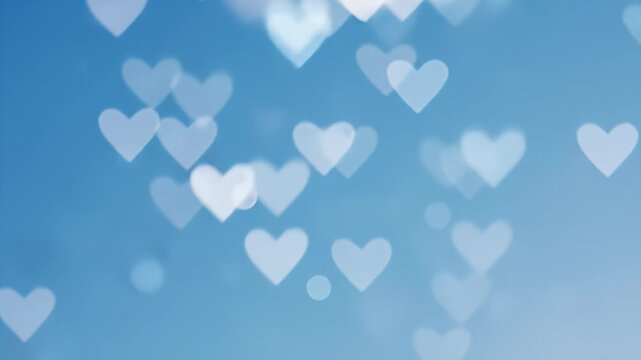 Soft Blue Background With White Heart Bokeh Lights