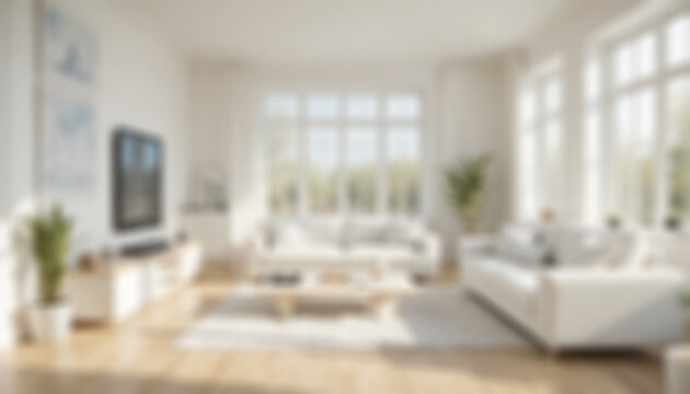 Blurred bright Scandinavian-style living room for professional virtual background