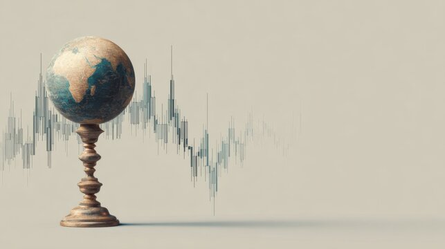 Globe with world map and stock market graph background