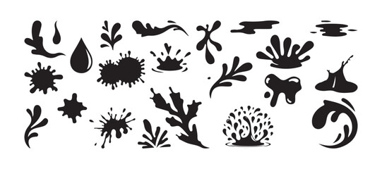 Black water drops vector illustration. black water splashes in various shapes, isolated on a white background, perfect for adding a splash. eps 10