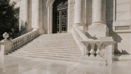 Obraz premium Elegant Marble Staircase Leading to Grand Building Entrance.