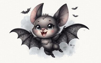 Echo of Night little black bat isolated watercolor vector illustration svg
