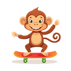 Obraz premium Cheerful primate on orange skateboard