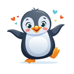 Fototapeta premium Cheerful penguin spreads happiness surrounded by hearts