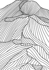 Abstract line art illustration of mountain landscape ridge volcano Mount Batur Kintamani Bali. Black and white texture with contour lines Minimalist geometric pattern
