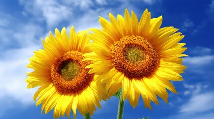 Obraz premium Vibrant sunflowers against a bright blue sky