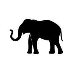 Fototapeta premium Simple minimalist black silhouette of an elephant standing on a white background