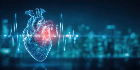 heart rhythm visualization digital pulse lines, monitoring program tracking, interactive report