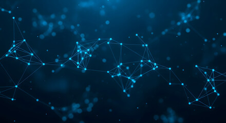 Abstract network connection with glowing blue dots and lines forming a complex web, ideal for technology and science concepts