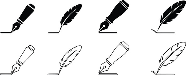 Collection of Fountain Pen and Quill Icons - AI Generative