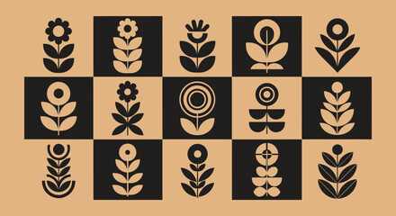Black & Tan Floral Geometric Patterns - AI Generative