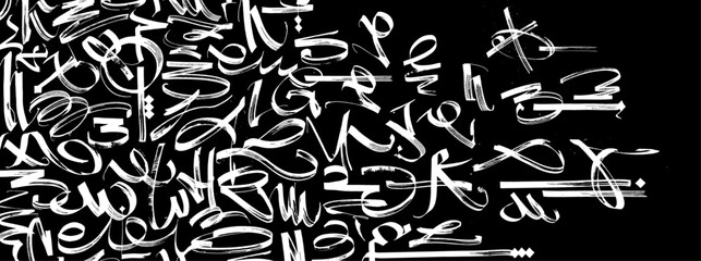 Calligraphy wallpaper, Contemporary Gothic calligraphy with Arabic influences. Swirls, circles, brush strokes, curves, wavy lines, Arabic style. Brush stroke doodles. Vector letters, graphic set