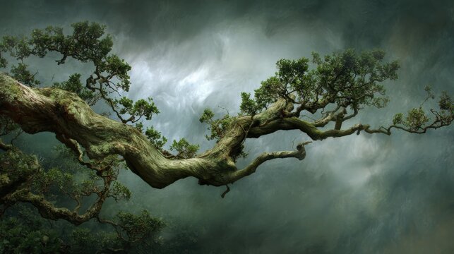 Stately branch of an ancient tree against a dramatic sky - Powered by Adobe