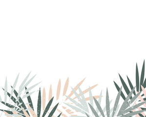 Tropical leaves foliage border. Floral arrangement nature backdrop. Vector illustration isolated on white background.
