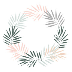 Tropical leaves foliage wreath frame. Floral arrangement nature backdrop. Vector illustration isolated on white background