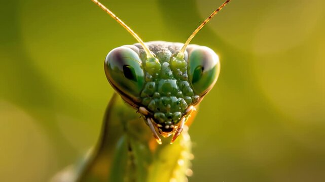Praying Mantis Looking Directly at Camera Extreme Closeup