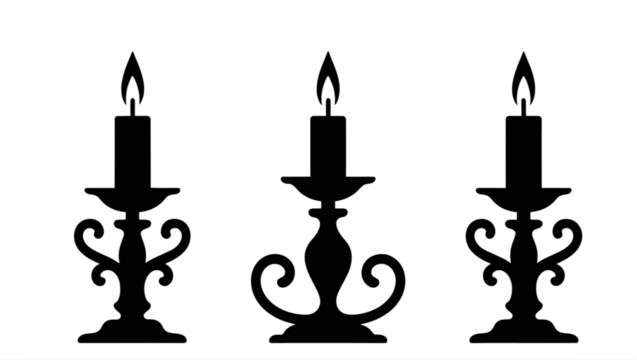 antique candlestick with burning candles vector illustration