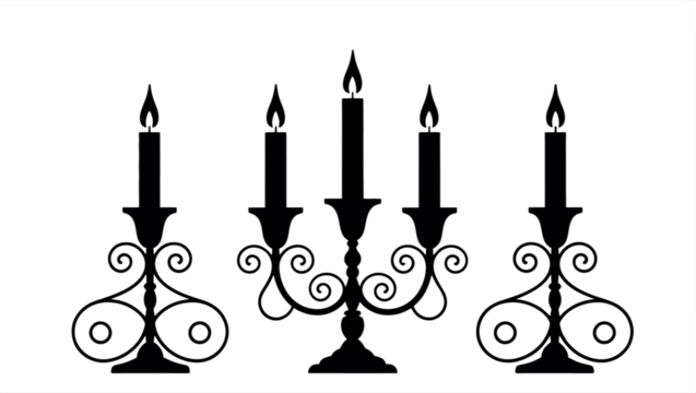 set of black and white candle silhouettes vector illustration