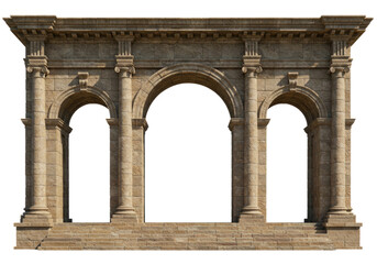 Obraz premium Ancient roman archway facade transparent background cutout png