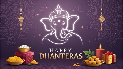 Happy Dhanteras, Minimal elegant concept with single diya symbolizing peace and faith.