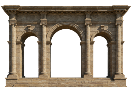Ancient roman archway facade transparent background cutout png