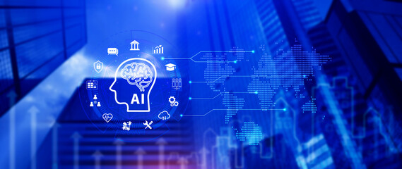 AI or Artificial intelligence business concept, technology business icon and industry digital marketing, reach of artificial intelligence to help humans development